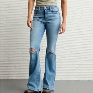 American Eagle Super High Rise Ripped Flare